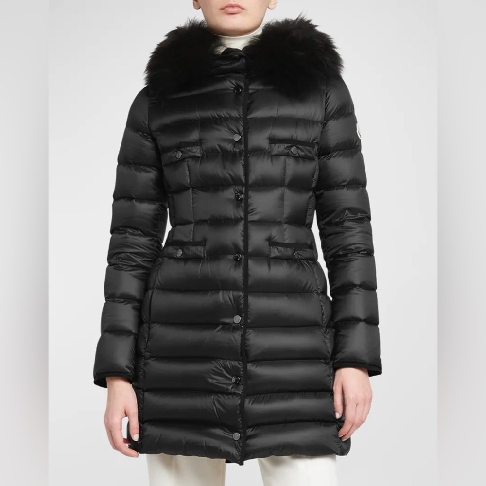 NWT Moncler Hirmafur Giubotto Hooded Down Puffer Jacket Black Shearling Trim